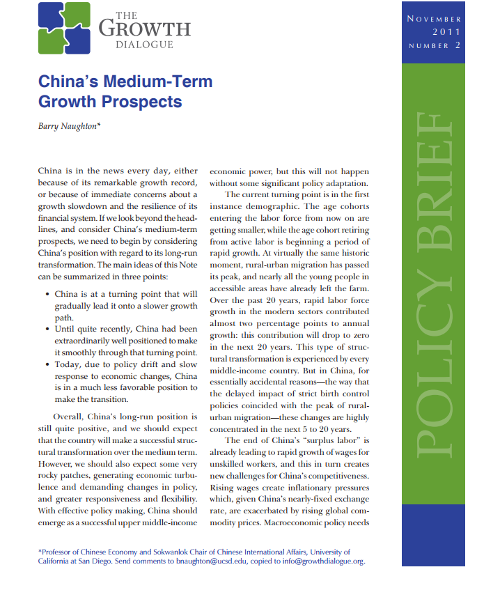 China’s Medium-Term Growth Prospects