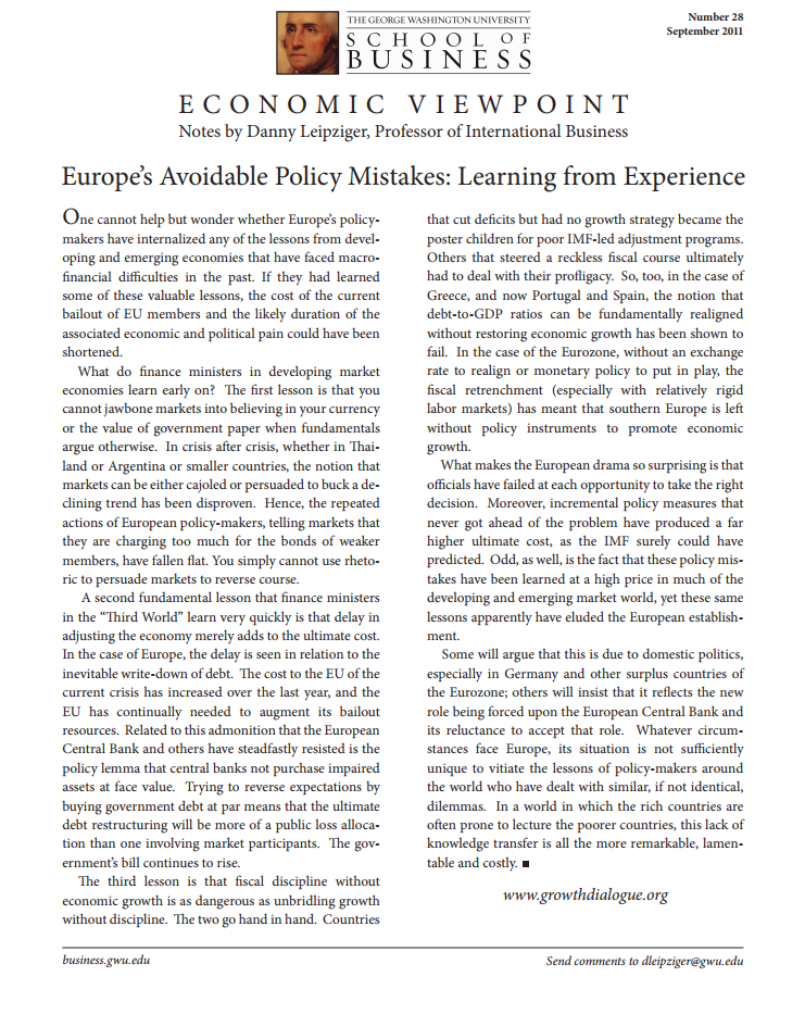 Europe’s Avoidable Policy Mistakes:  Learning from Experience