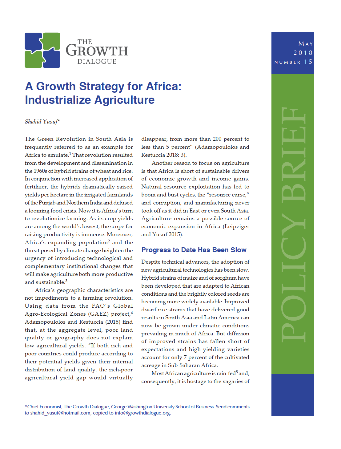 A Growth Strategy for Africa: Industrialize Agriculture